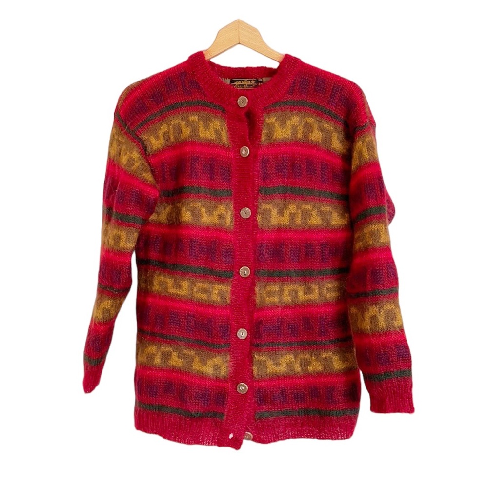 Vintage Eddie Bauer Mohair Blend Soutwestern Print Button Front Cardigan size M